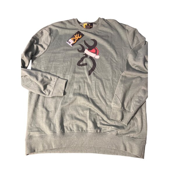 Browning Christmas Deer Logo Sweatshirt Hunting Santa Hat Heather Green XXL NWT - Picture 1 of 4